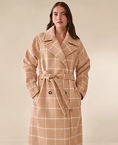 Ann Taylor Plaid Belted Coat In Brown