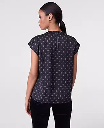 Ann Taylor Geo Satin Cowl Neck Blouse In Black
