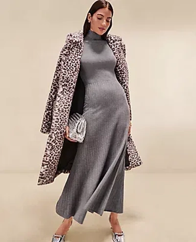 Ann Taylor Petite Animal Print Faux Fur Coat In Silver