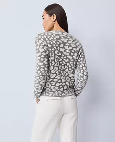 Ann Taylor Petite Leopard Print Sweater In Gray