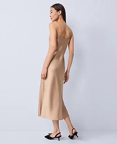 Ann Taylor Petite Satin Cowl Neck Slip Dress In Brown