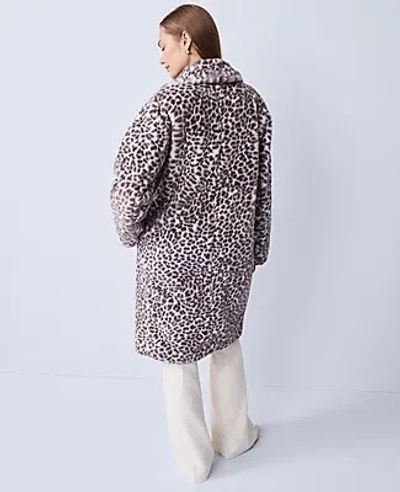 Ann Taylor Animal Print Faux Fur Coat In Silver