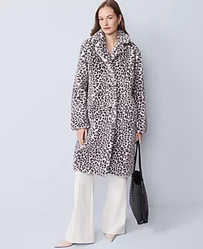 Ann Taylor Animal Print Faux Fur Coat In Silver
