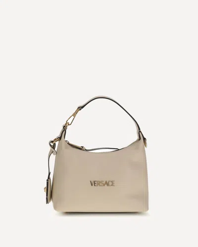 Versace Cream Calf Leather Bos Taurus Shoulder Bag In White
