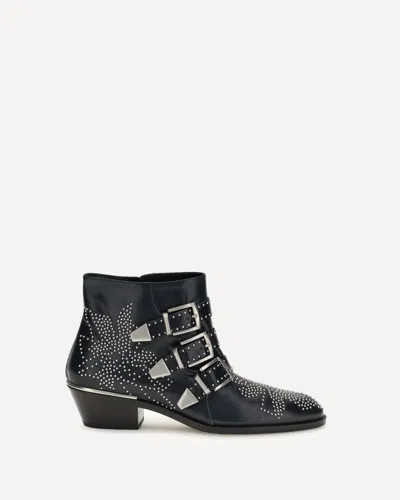 Chloé Black Calf Leather Bos Taurus Lace-up Boots In Animal Print