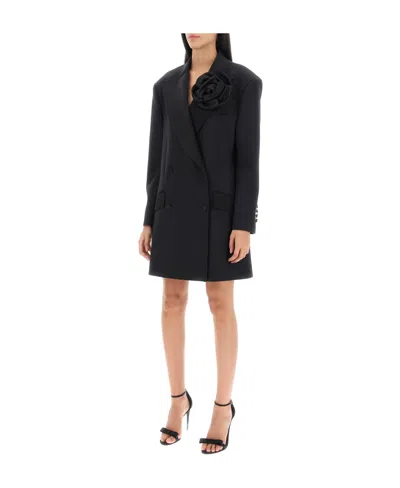 Dolce & Gabbana Floral-appliqué Wide-lapels Blazer In Black