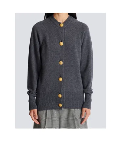Balmain Buttoned Eco-cashmere Cardigan In Gray