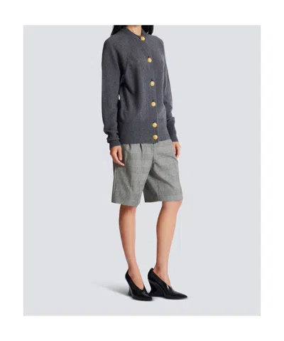 Balmain Buttoned Eco-cashmere Cardigan In Gray