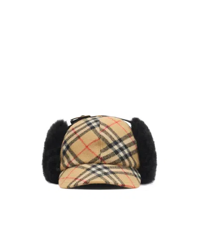 Burberry Check Wool Trapper Cap In Brown