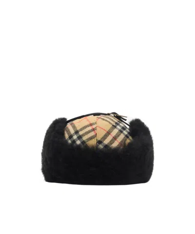 Burberry Check Wool Trapper Cap In Brown