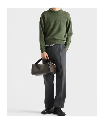 Prada Re-cashmere Pullover Mit Triangel-logo In Green