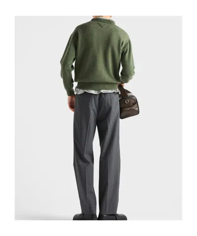 Prada Re-cashmere Pullover Mit Triangel-logo In Green