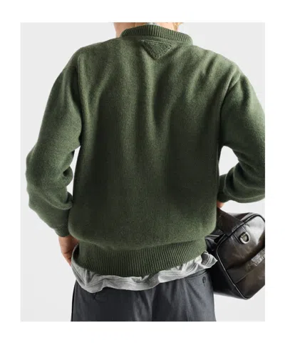 Prada Re-cashmere Pullover Mit Triangel-logo In Green