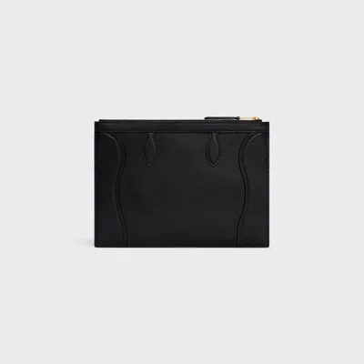 Celine Medium Pouch In Glossy Calfskin In Black