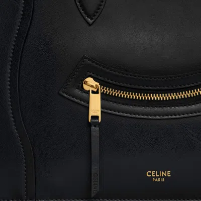 Celine Medium Pouch In Glossy Calfskin In Black
