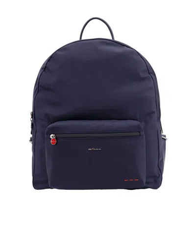 Kiton Nylon Backpack With Metal Lettering Logo In Blue