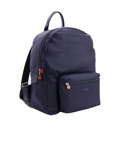 Kiton Nylon Backpack With Metal Lettering Logo In Blue