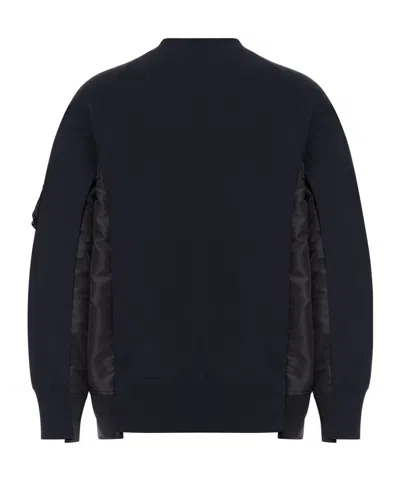 Sacai Cotton Blend Sweatshirt With Nylon Details Applied In Black