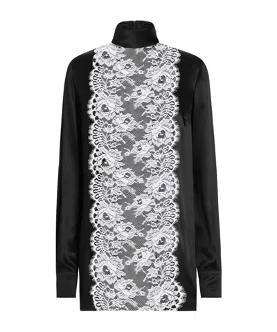 Dolce & Gabbana Lace Panel Blouse High Neck Long Sleeves In Black