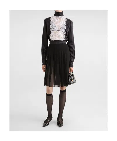 Dolce & Gabbana Lace Panel Blouse High Neck Long Sleeves In Black