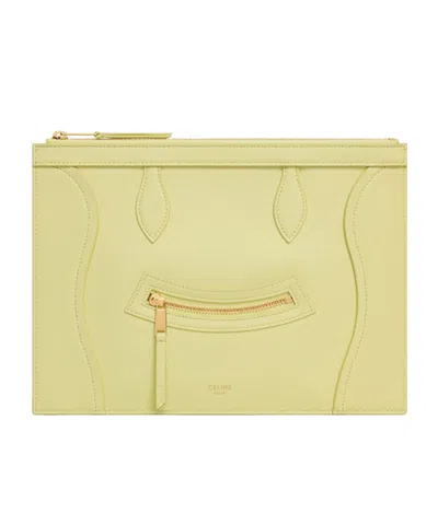 Celine Medium Pouch In Glossy Calfskin In Yellow