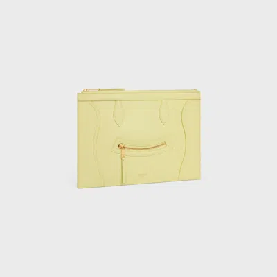 Celine Medium Pouch In Glossy Calfskin In Yellow