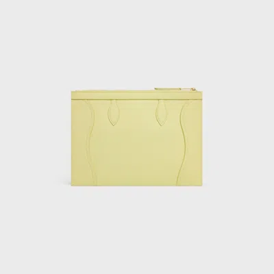 Celine Medium Pouch In Glossy Calfskin In Yellow