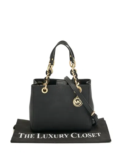 Pre-owned Michael Kors Cynthia Leather Tote Bag In Black