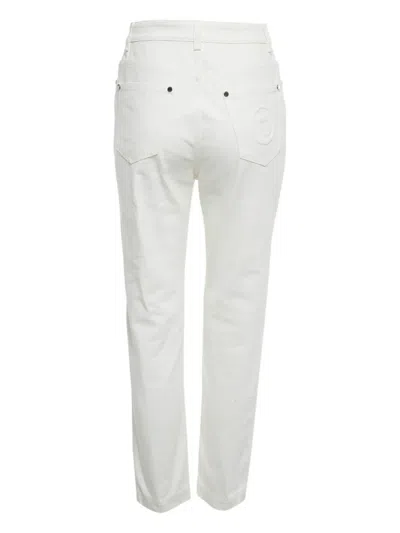 Pre-owned Fendi Embossed Logo Denim Trousers In White