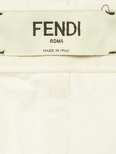 Pre-owned Fendi Embossed Logo Denim Trousers In White
