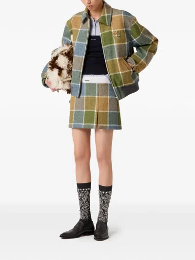 Miu Miu Three-button Logo-detail Long-sleeved T-shirt In Blue