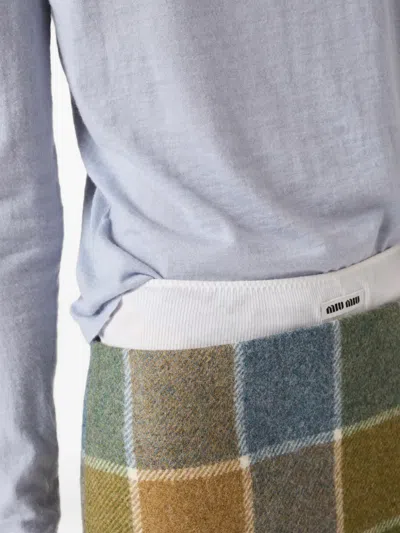 Miu Miu Three-button Logo-detail Long-sleeved T-shirt In Blue