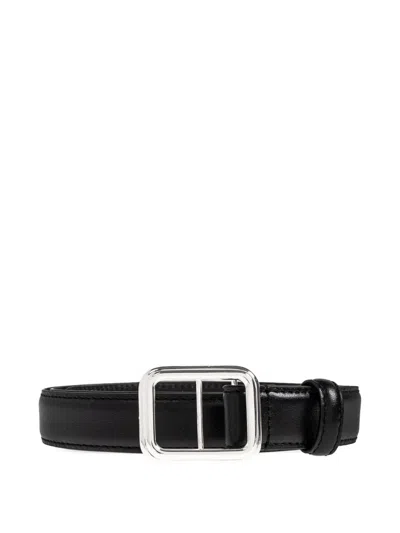Lie Studio Georgia Slim Silver Buckle Calf Leather Belt In Black