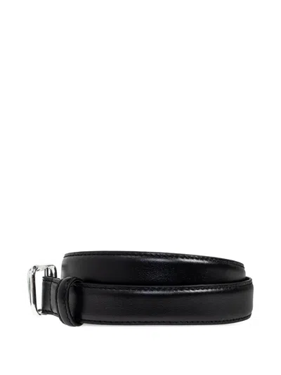 Lie Studio Georgia Slim Silver Buckle Calf Leather Belt In Black