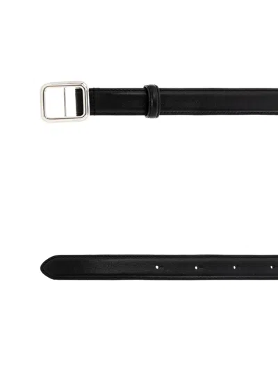 Lie Studio Georgia Slim Silver Buckle Calf Leather Belt In Black