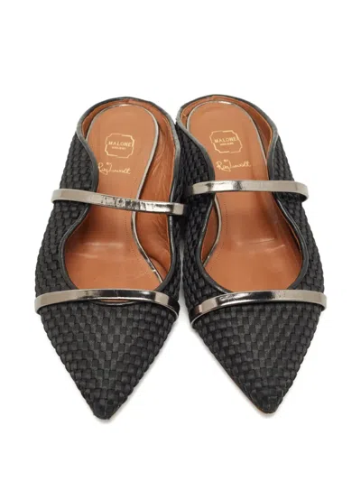 Pre-owned Malone Souliers Woven Strap Mules In Black