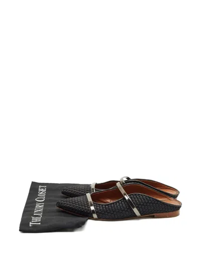 Pre-owned Malone Souliers Woven Strap Mules In Black