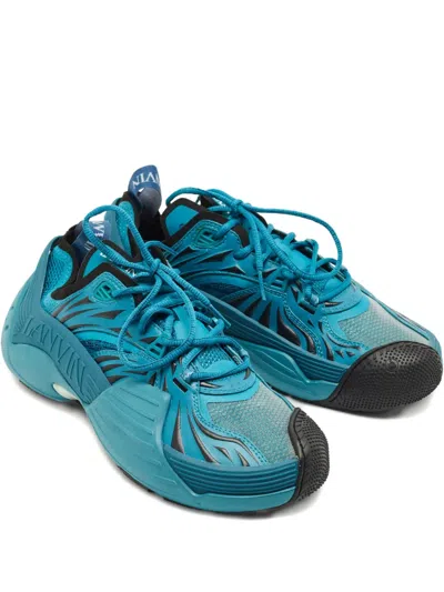 Pre-owned Lanvin Flash X Leather Detail Sneakers In Blue