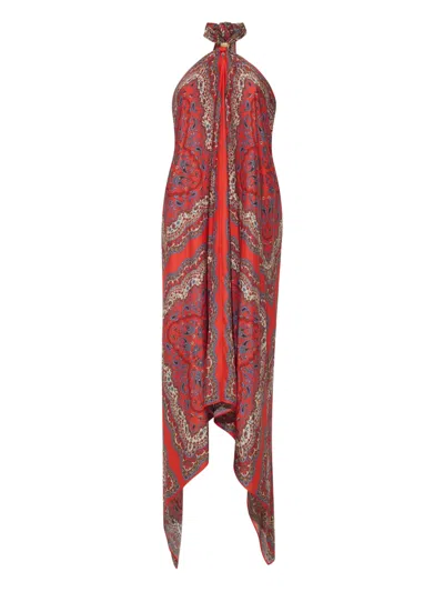 Cara Cara Twist Paisley Asymmetric Dress In Red