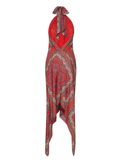 Cara Cara Twist Paisley Asymmetric Dress In Red