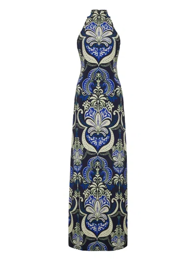 Cara Cara Asher Halterneck Patterned Maxi Dress In Blue