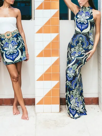 Cara Cara Asher Halterneck Patterned Maxi Dress In Blue