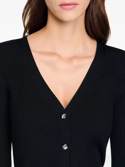 Sandro Ribbed Cardigan With Fancy Buttons In Black