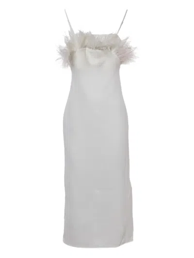 Pre-owned Elliatt Feather-detail Midi Dress In White