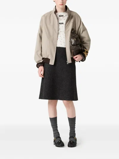 Miu Miu Reversible Houndstooth Check And Panama Cotton Blouson Jacket In Brown