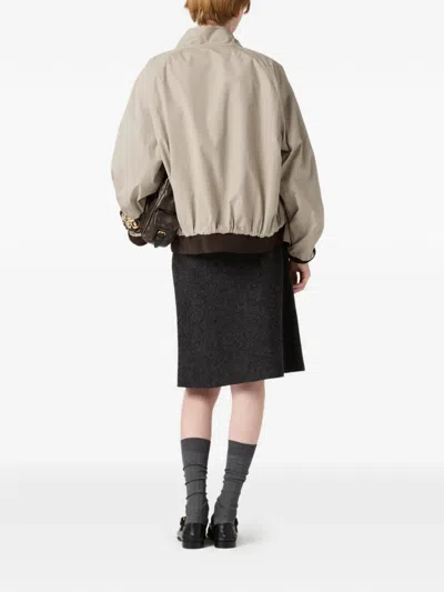 Miu Miu Reversible Houndstooth Check And Panama Cotton Blouson Jacket In Brown