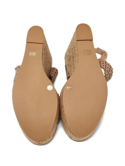 Pre-owned Tory Burch Perforated Leather Wedge Sandals In Neutral