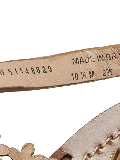 Pre-owned Tory Burch Perforated Leather Wedge Sandals In Neutral