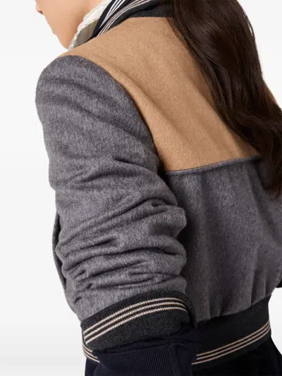 Miu Miu Embroidered Logo Wool Jacket In Brown