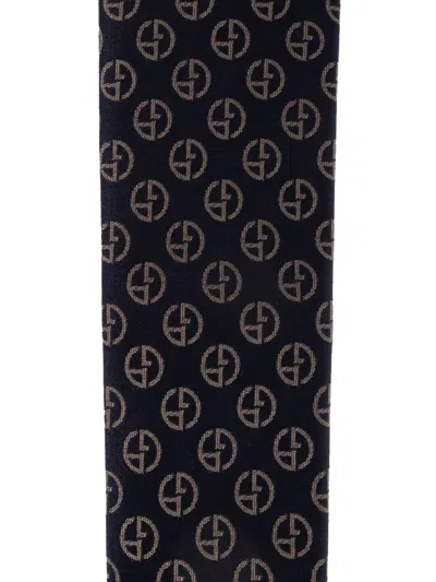 Giorgio Armani Monogram Pattern Tie In Black